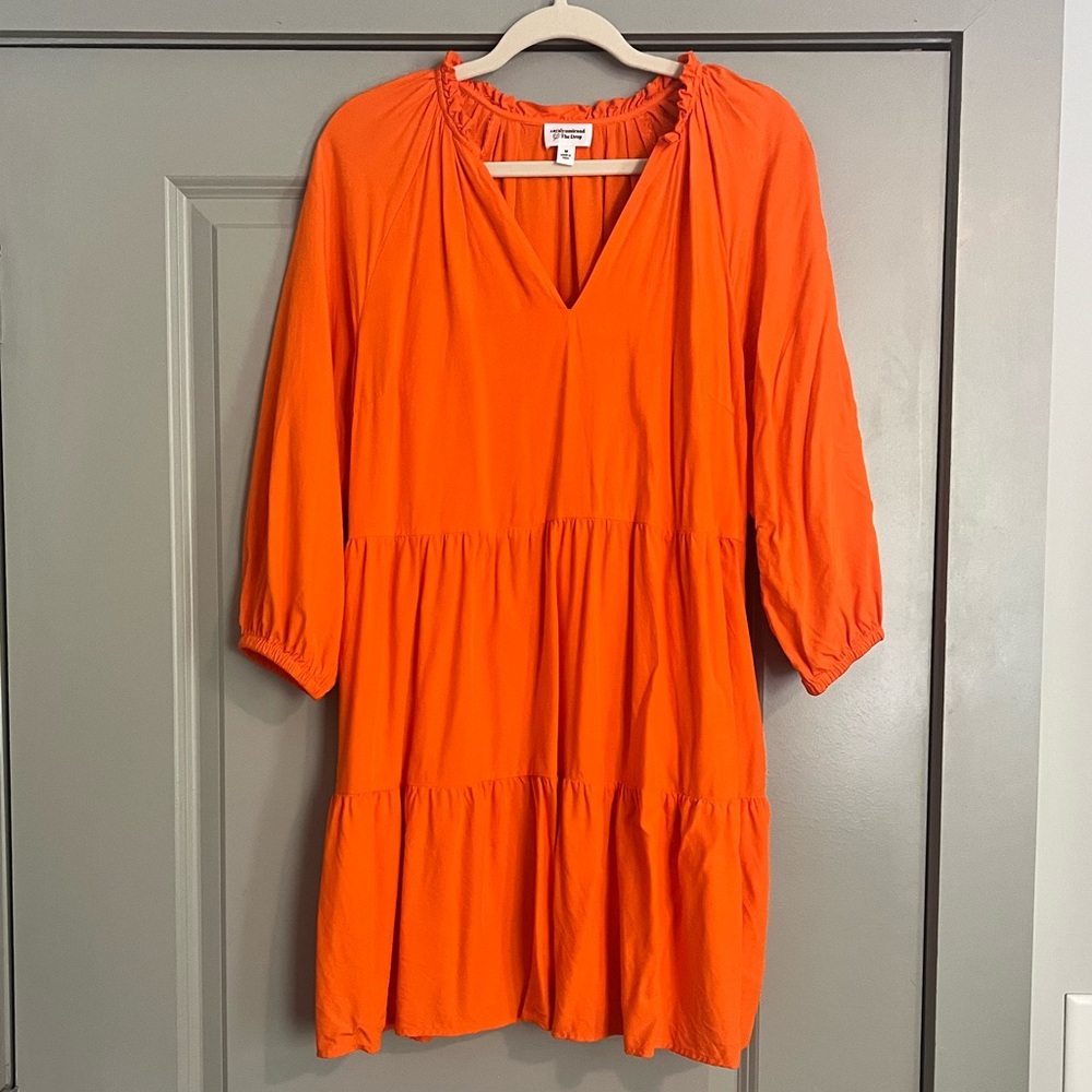 The Drop x Carolyn Mirand Orange Tiered Mini Babydoll Dress Long Sleeve